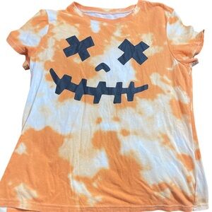 Orange Tie-Dye Pumpkin Face T-Shirt